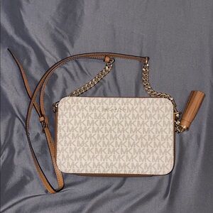 Michael Kors Tan and Brown Logo Crossbody Bag